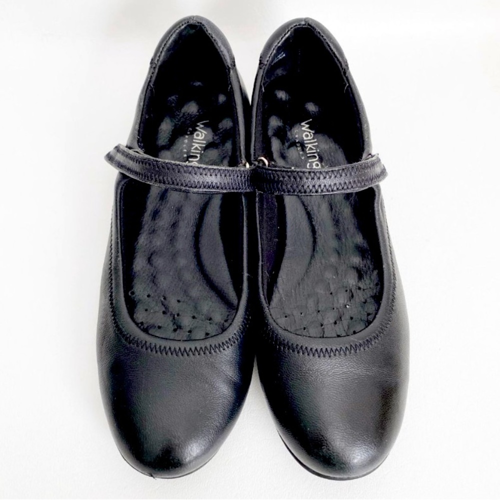 Walking Cradles - Black Leather Comfort Mary Jane Flats - Size 7